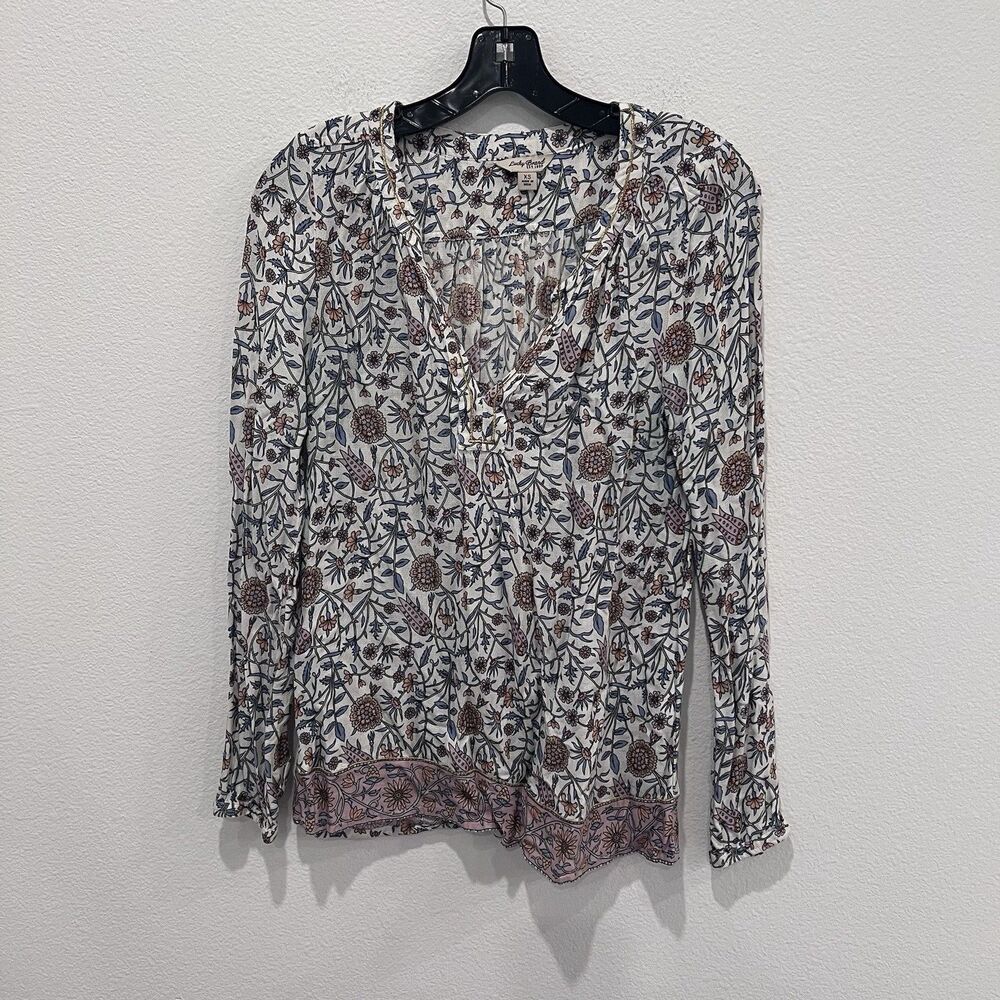 Lucky Brand Womens Floral Long Sleeve Tie Up V Neck Top Sz XS